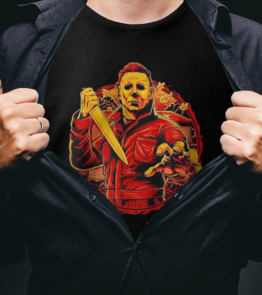 Haddonfield Horror Michael Myers With Knife Halloween Scene T-Shirt