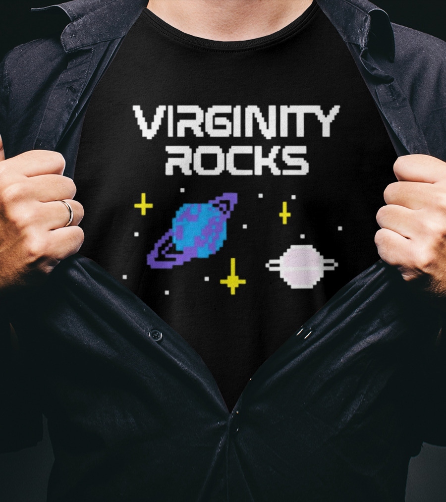 Virginity Rocks Pixel Space Planets And Stars T-Shirt