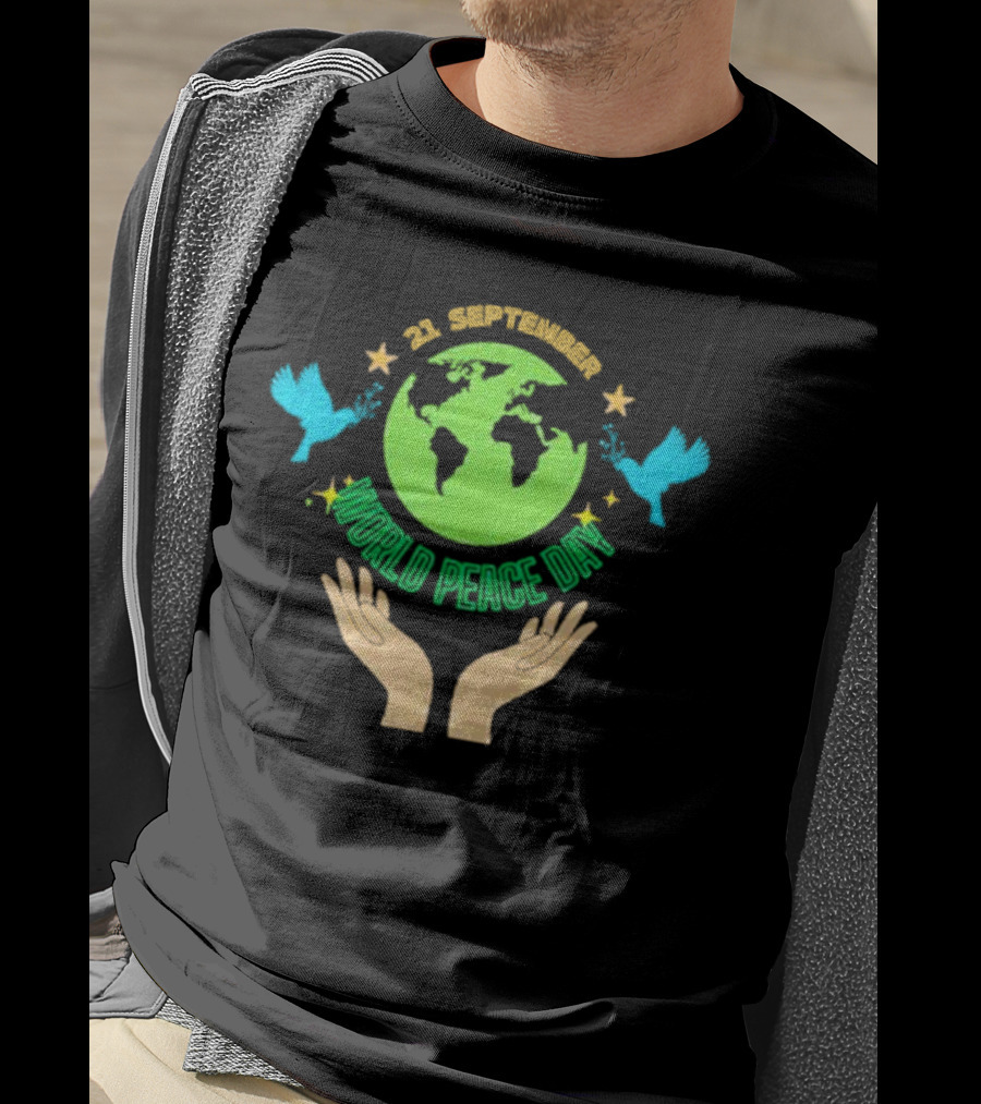 21 September World Peace Day Earth Doves Hands Stars T-Shirt