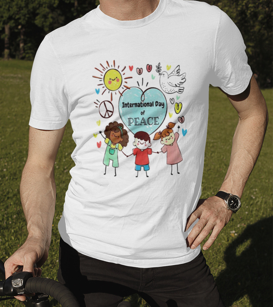 International Day Of Peace Children Hearts Dove Sun T-Shirt
