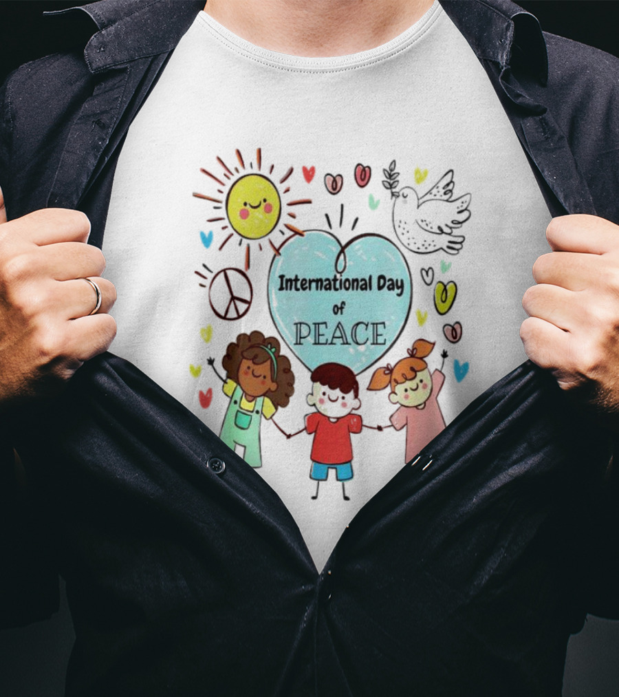 International Day Of Peace Children Hearts Dove Sun T-Shirt