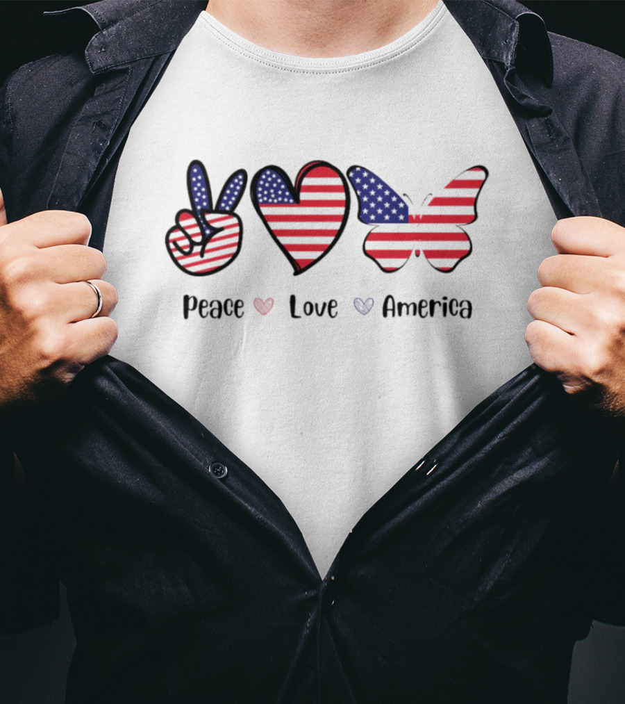 Peace Love America Flag Butterfly T-Shirt