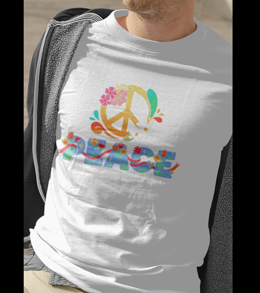 Peace Sign With Flower And Colorful Floral Lettering For International Day Of Peace T-Shirt