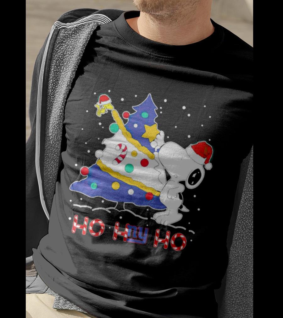 Snoopy Woodstock Christmas Tree Ho Ho Ho New York Giants T-Shirt