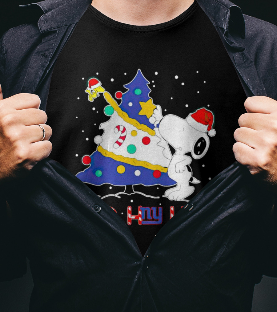 Snoopy Woodstock Christmas Tree Ho Ho Ho New York Giants T-Shirt