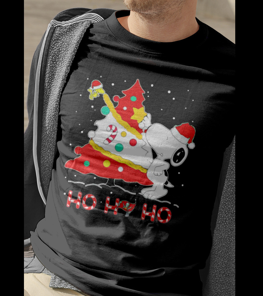 Snoopy And Woodstock Ho Ho Ho Christmas Tampa Bay Buccaneers T-Shirt