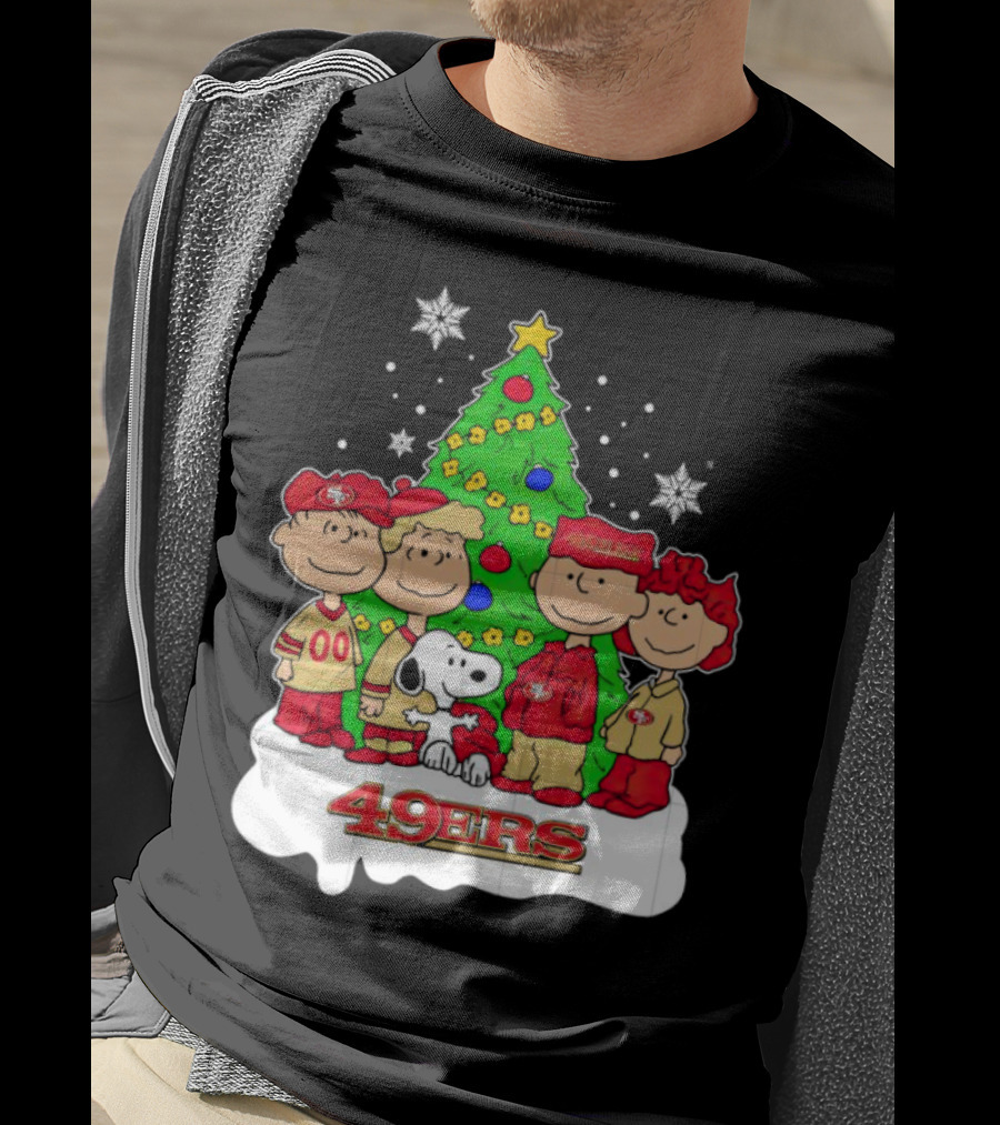 Peanuts Characters Christmas San Francisco 49ers Tree Snoopy Charlie Brown T-Shirt