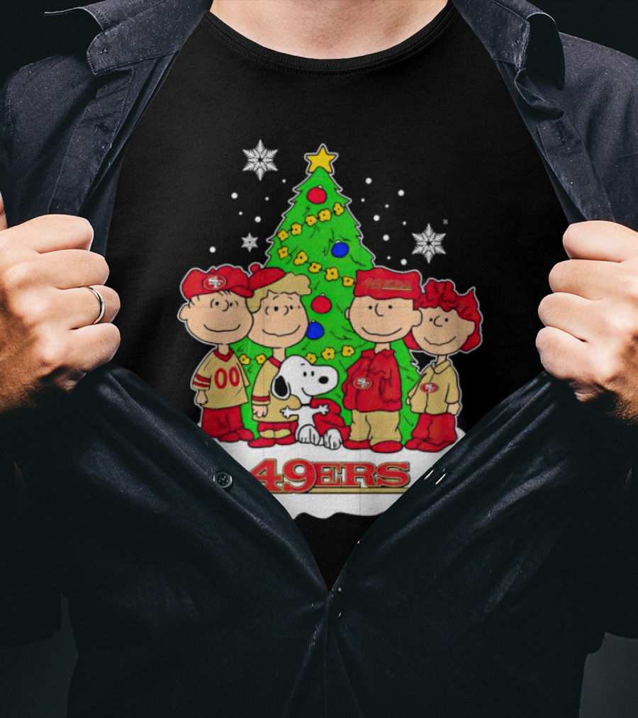 Peanuts Characters Christmas San Francisco 49ers Tree Snoopy Charlie Brown T-Shirt