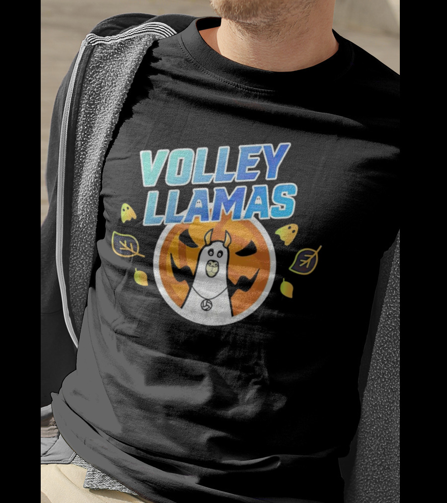 VOLLEY LLAMAS Halloween Pumpkin Leaves Ghosts Volleyball T-Shirt