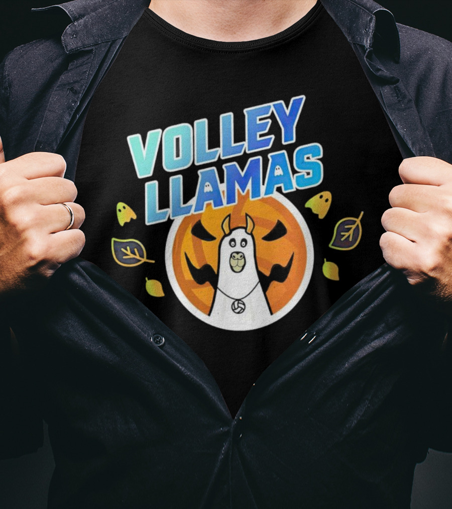 VOLLEY LLAMAS Halloween Pumpkin Leaves Ghosts Volleyball T-Shirt