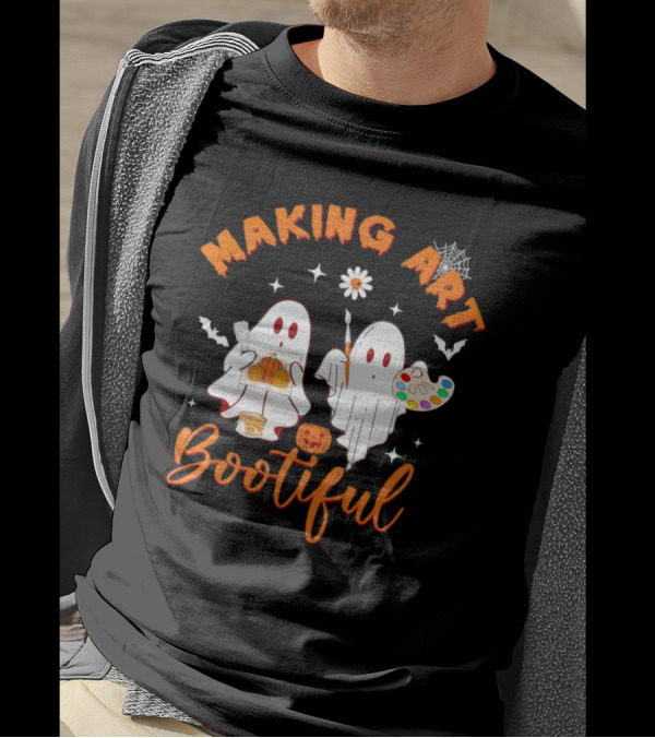 Making Art Bootiful Halloween Ghosts With Pumpkins And Paint Palette T-Shirt