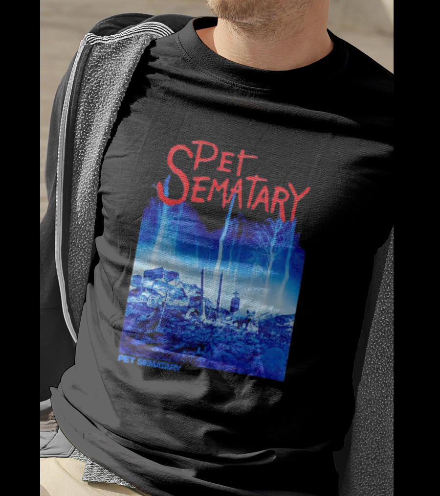 Pet Sematary Haunted Burial Ground Blue Forest Scene With Gravemarkers T-Shirt