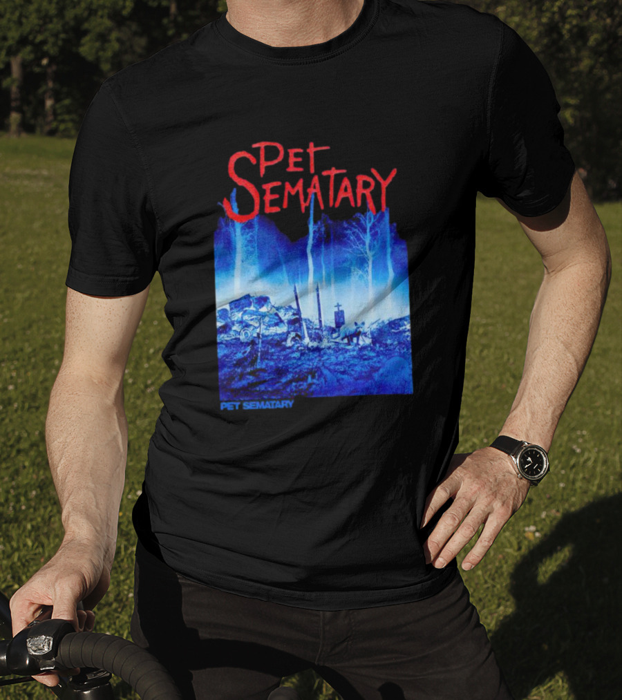 Pet Sematary Haunted Burial Ground Blue Forest Scene With Gravemarkers T-Shirt