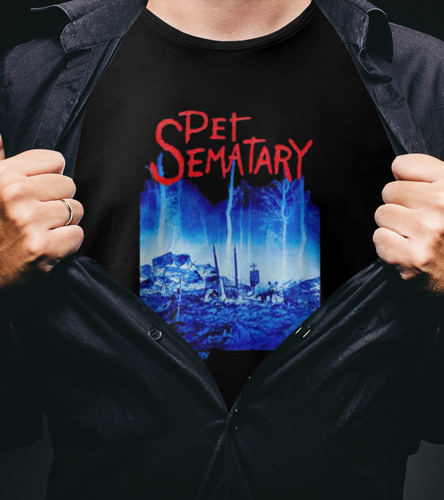 Pet Sematary Haunted Burial Ground Blue Forest Scene With Gravemarkers T-Shirt