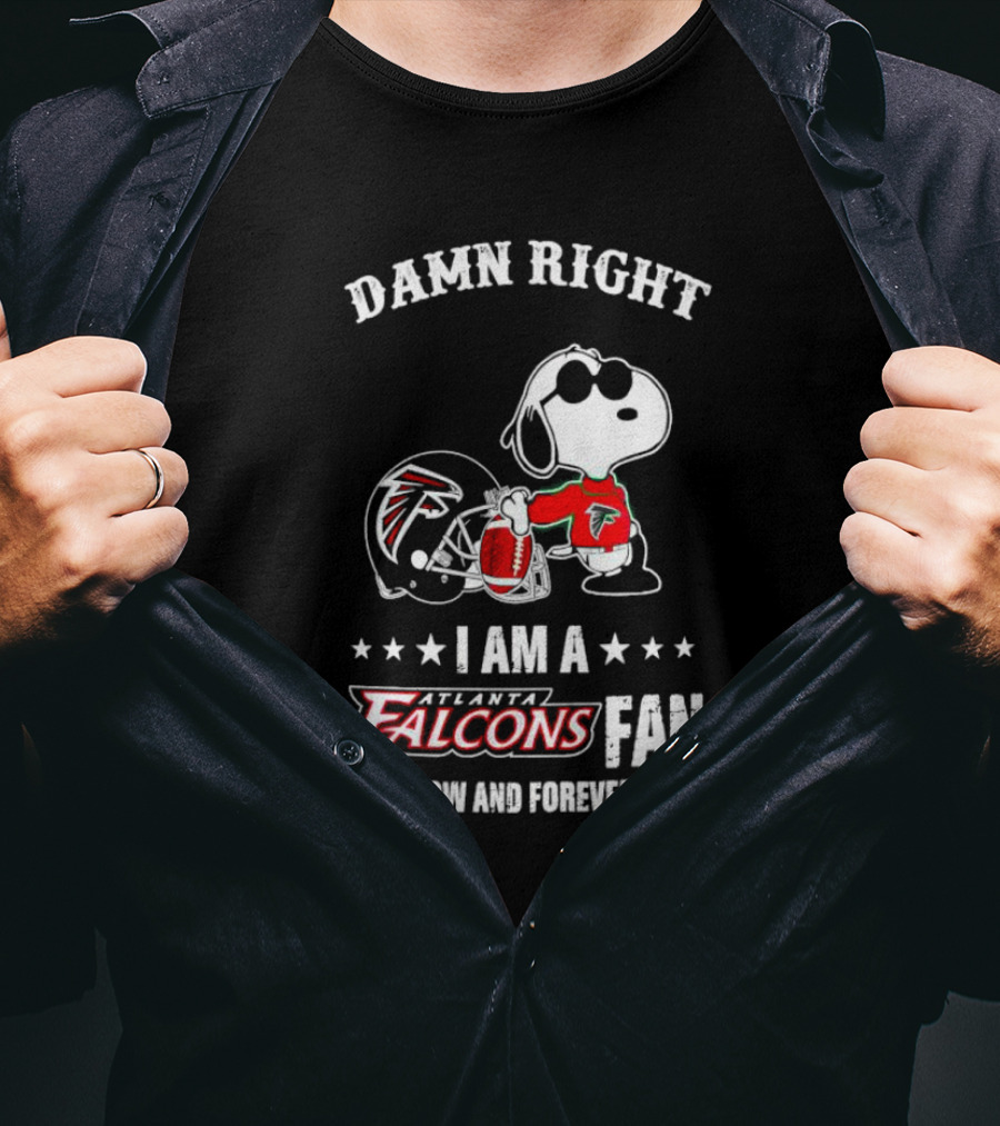 Damn Right I Am A Atlanta Falcons Fan Now And Forever Snoopy Football Helmet T-Shirt