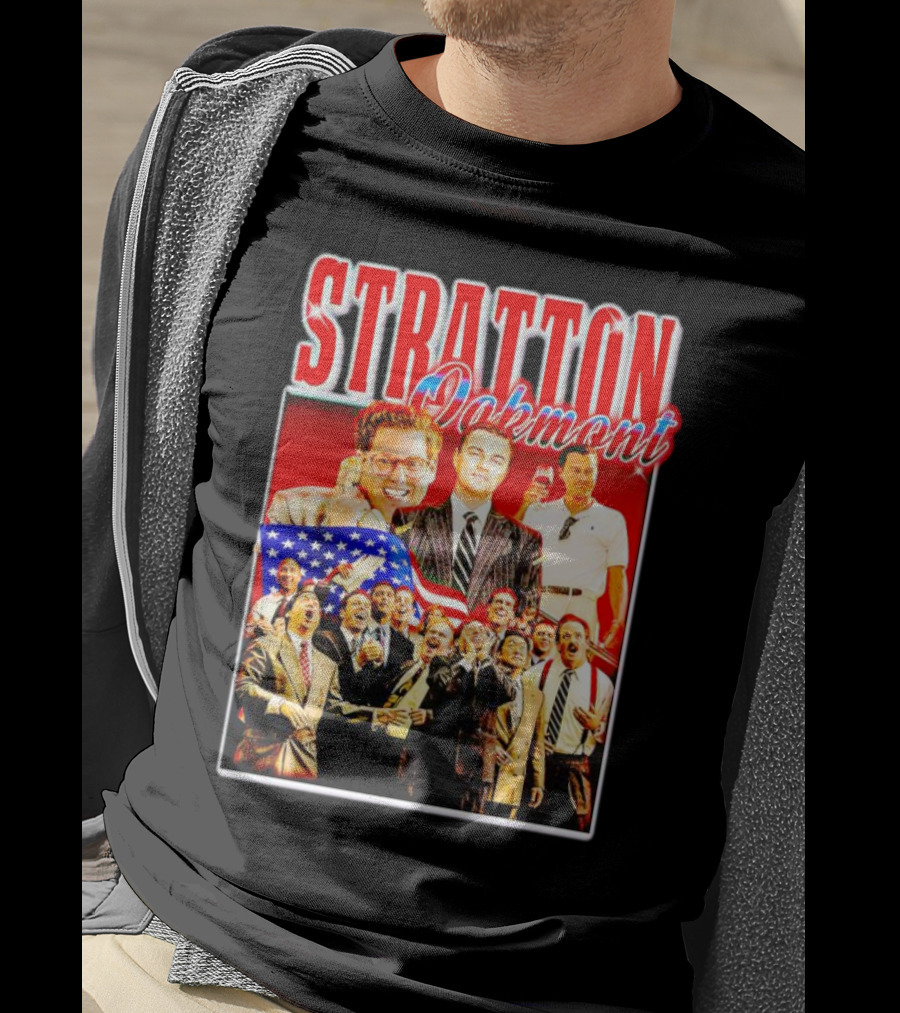 Stratton Oakmont Wall Street Patriotic Collage Scene T-Shirt