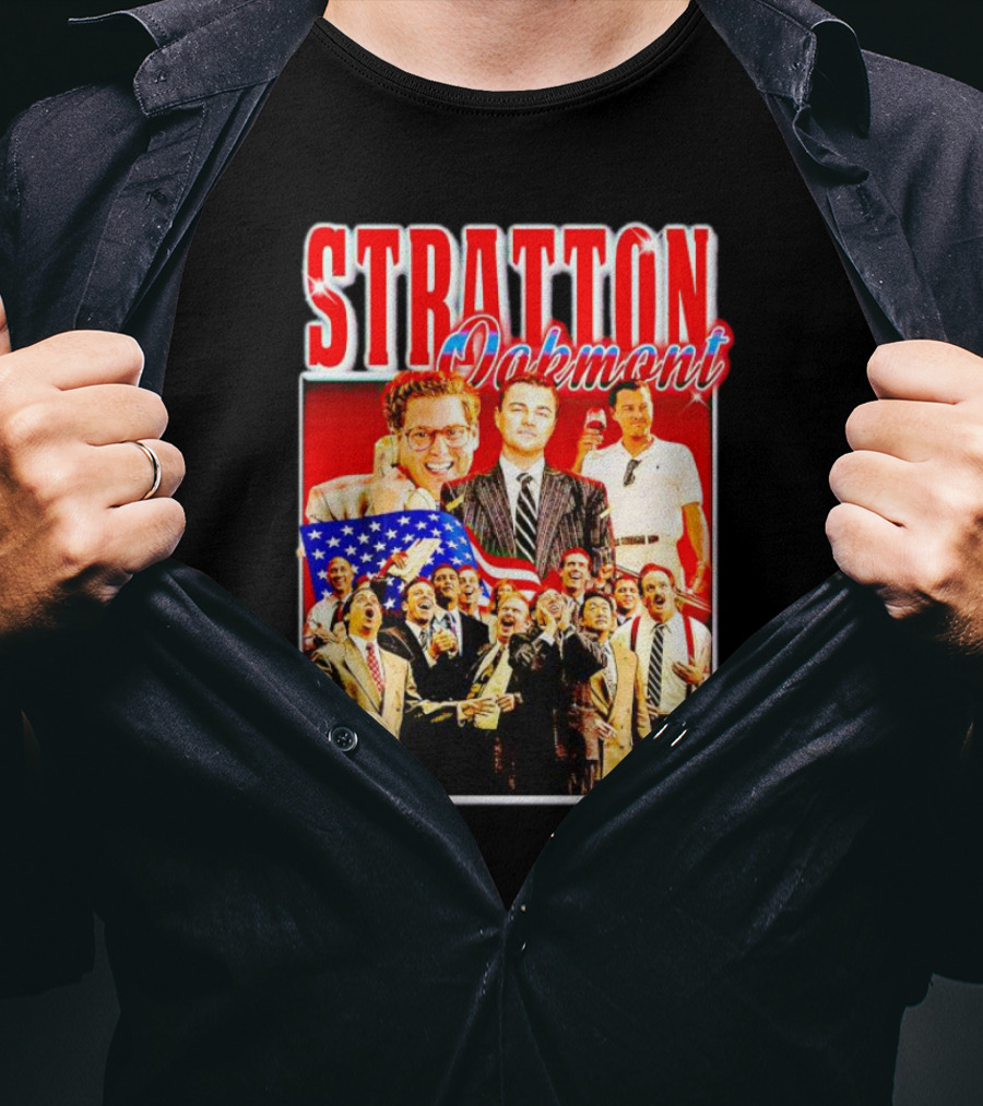 Stratton Oakmont Wall Street Patriotic Collage Scene T-Shirt