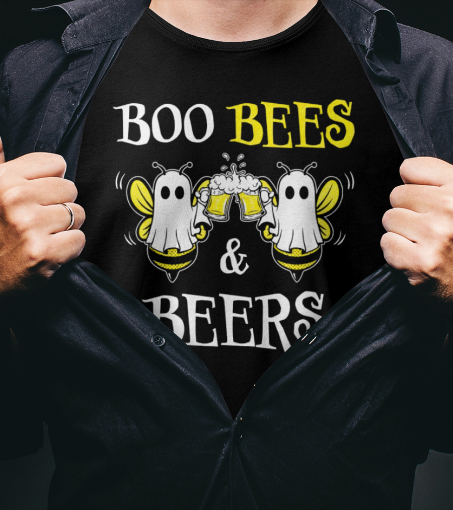 BOO BEES And BEERS Ghost Bees Toasting With Beer Mugs T-Shirt