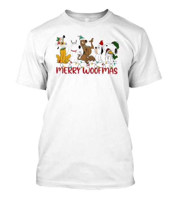 Disney Dogs Merry Woofmas Holiday Celebration With Christmas Lights And Hats T-Shirt