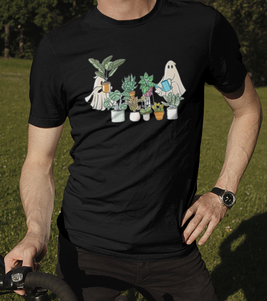 Ghost Plant Lady Halloween With Plant Pots T-Shirt