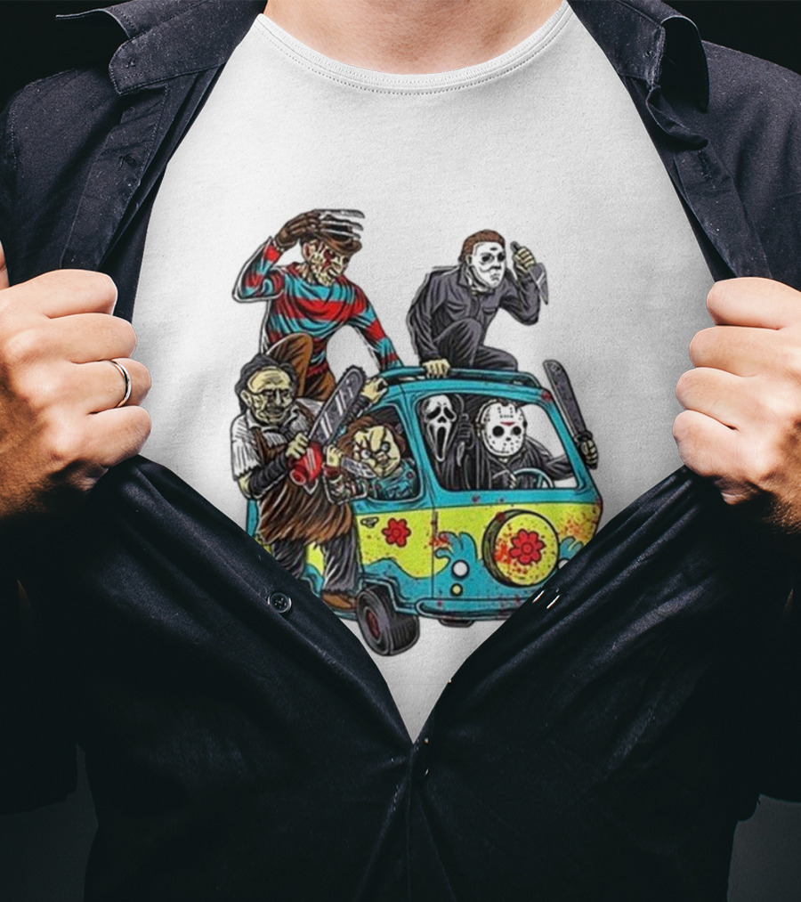 Horror Movie Characters Spooky Van Halloween Adventure T-Shirt