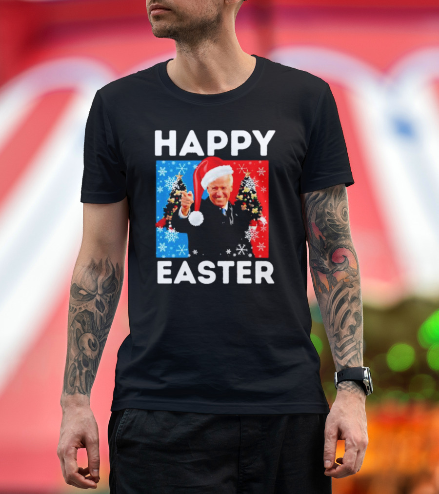 Joe Biden Happy Easter Christmas Santa Hat Snowflakes κυח T-Shirt