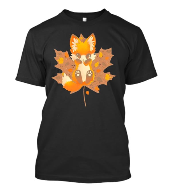 Kitsune Autumn Fox With Maple Leaf And Fall Colors T-Shirt