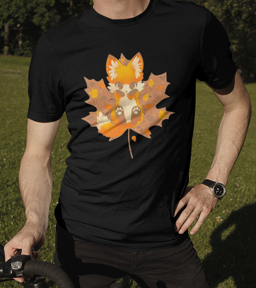 Kitsune Autumn Fox With Maple Leaf And Fall Colors T-Shirt