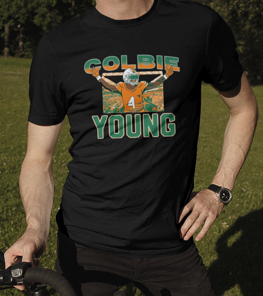 Colbie Young Number 4 Miami Hurricanes Football T-Shirt