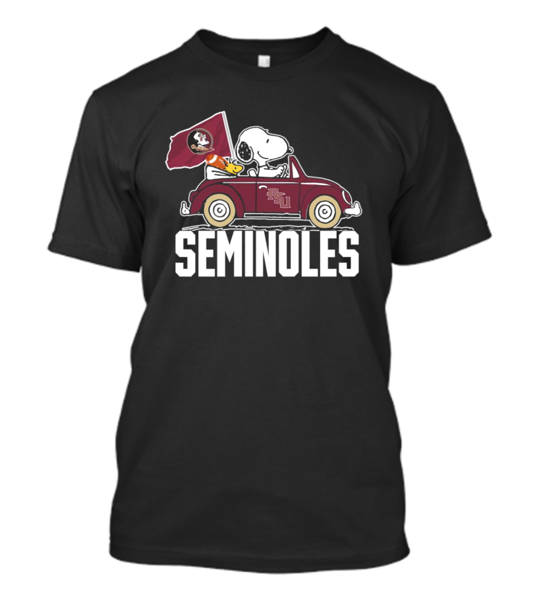 Snoopy And Woodstock In Seminoles Car Florida State Flag Peanuts T-Shirt