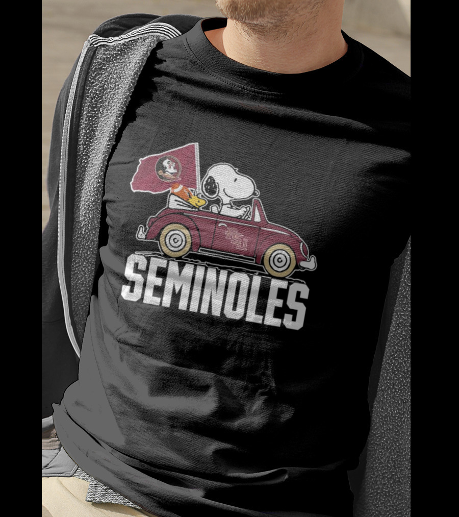 Snoopy And Woodstock In Seminoles Car Florida State Flag Peanuts T-Shirt