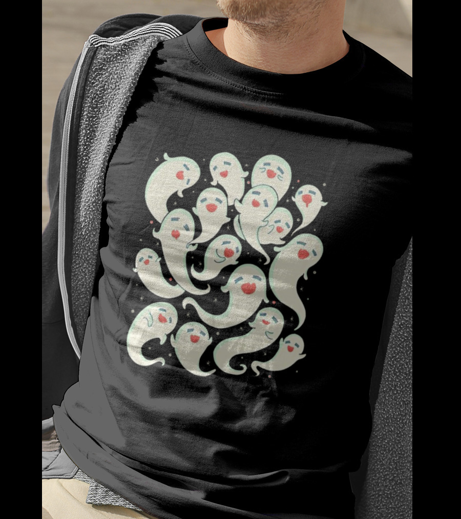 Spirited Squad Ghostly Gathering With Playful Faces T-Shirt