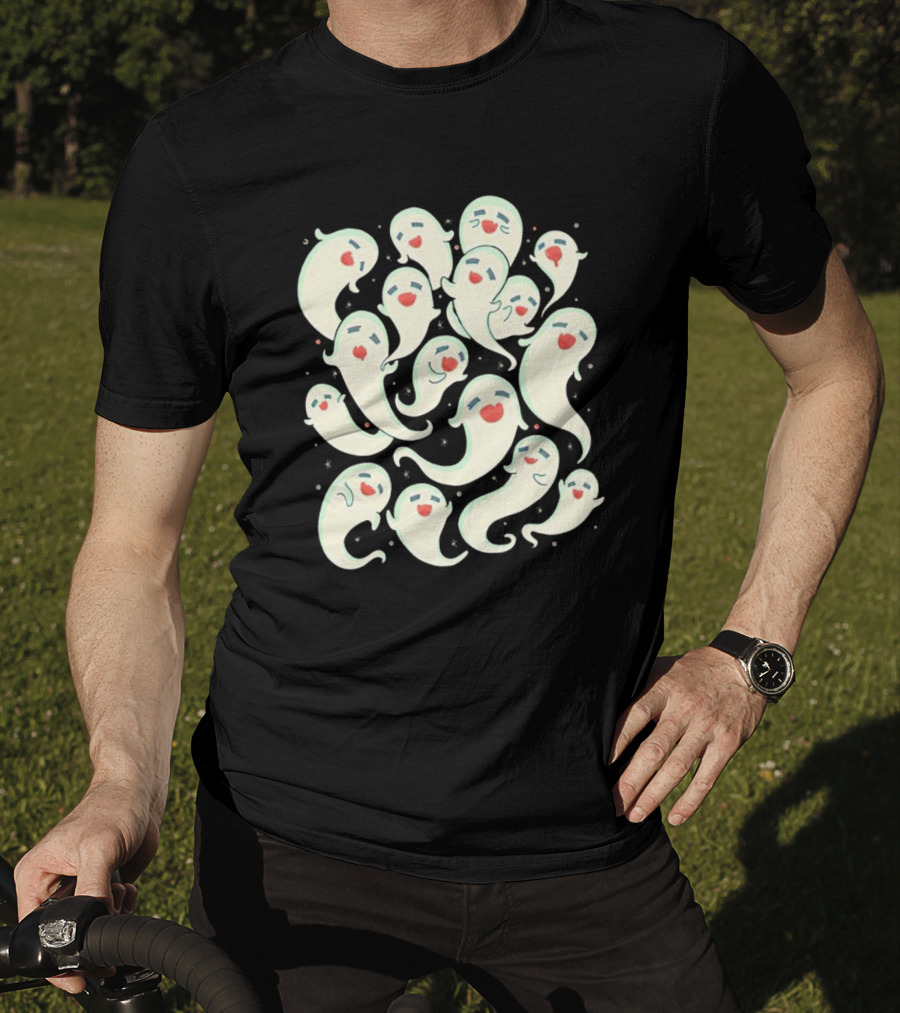 Spirited Squad Ghostly Gathering With Playful Faces T-Shirt