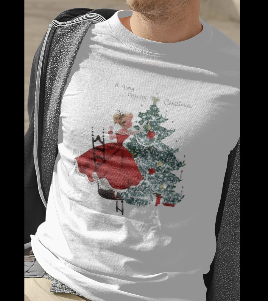 A Very Merry Christmas Girl Trimming The Christmas Tree T-Shirt