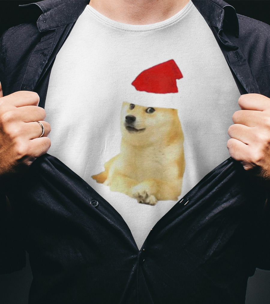 Dogecoin Christmas Santa Hat Meme T-Shirt