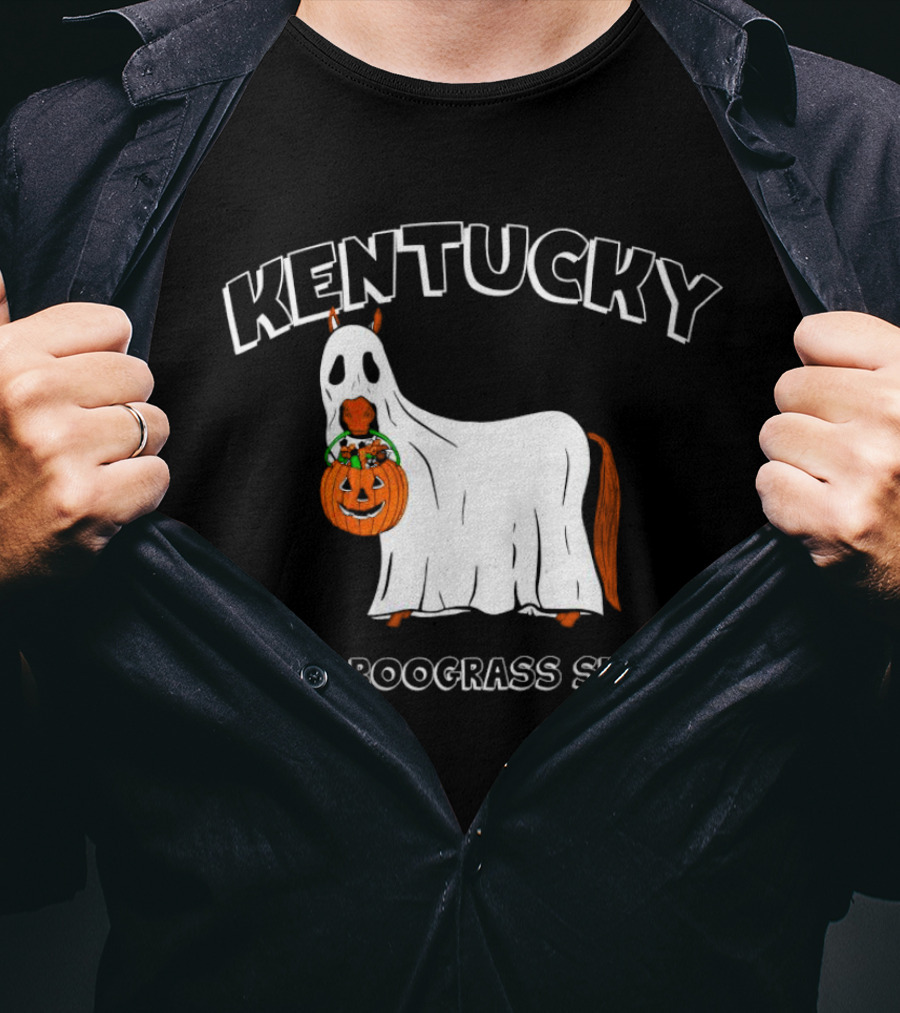 Kentucky Halloween Ghost Horse With Pumpkin Boograss State T-Shirt