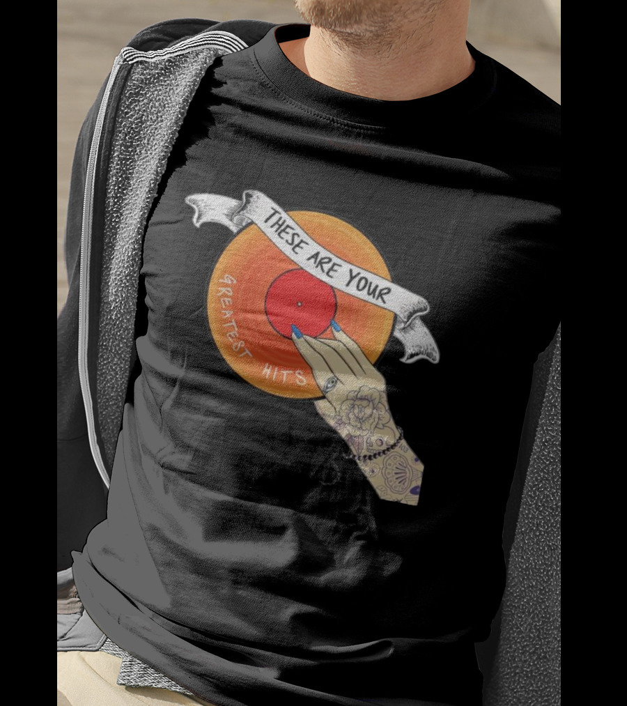Men's Greatest Hits Vinyl Record Tattoo Hand T-Shirt
