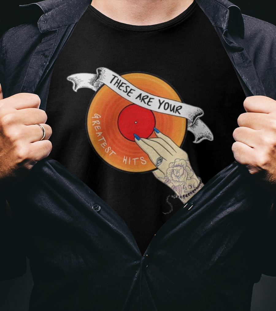 Men's Greatest Hits Vinyl Record Tattoo Hand T-Shirt