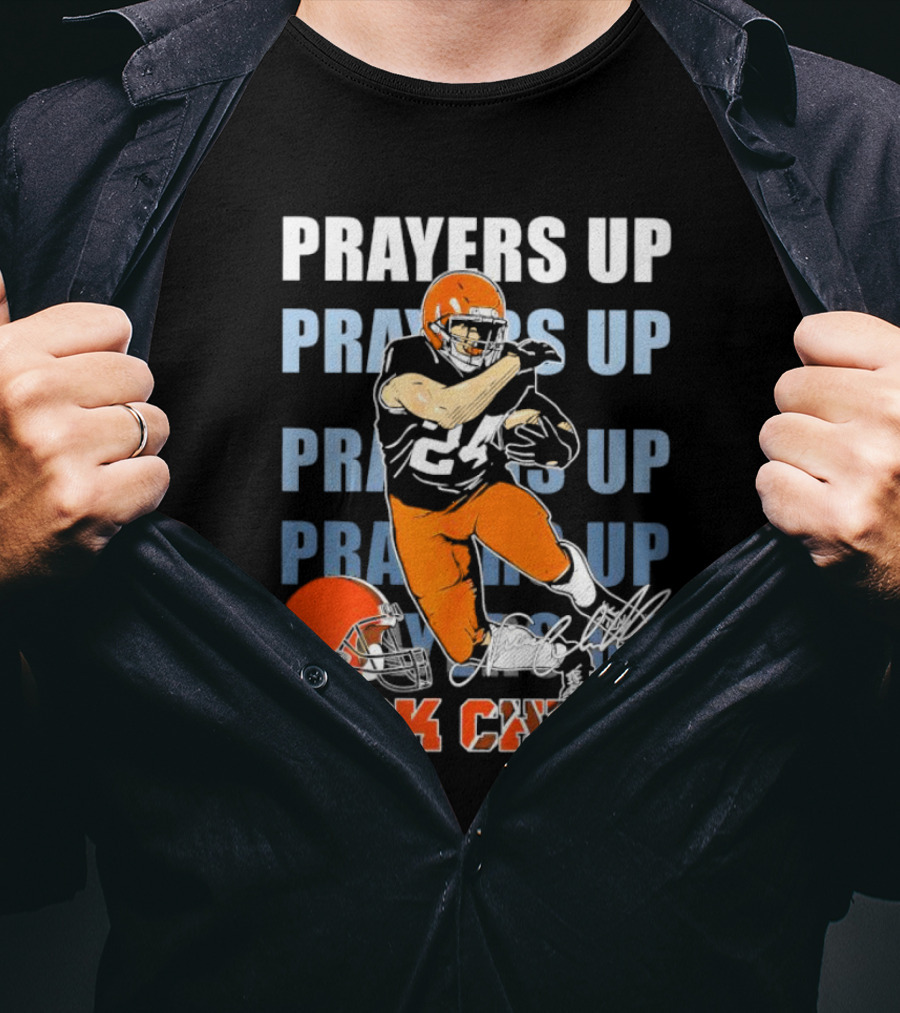 Prayers Up Nick Chubb Cleveland Browns 24 Signature Helmet T-Shirt
