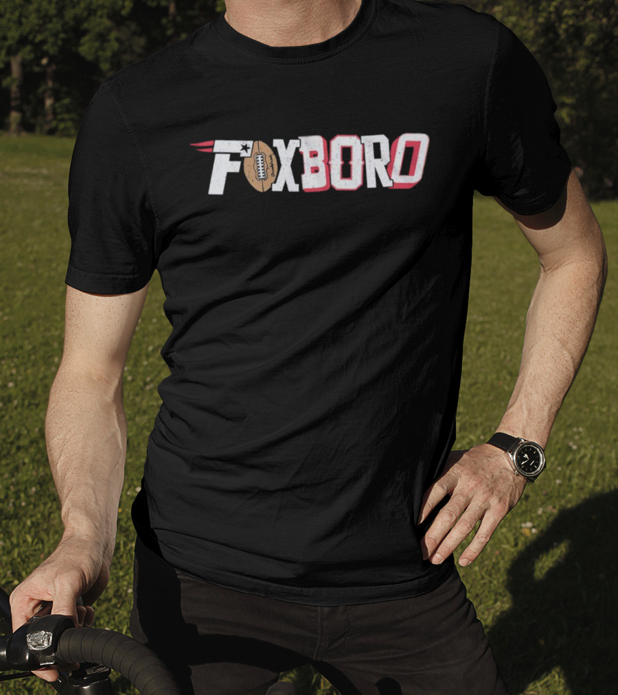 Foxboro Patriots Football Text Logo With Leather Football And Star T-Shirt