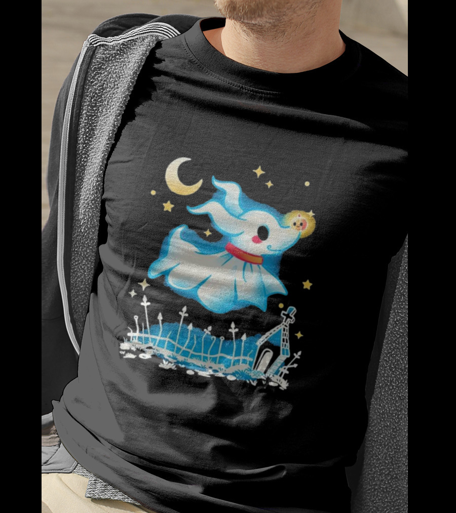 Ghost Dog Halloween Moonlight Graveyard Night T-Shirt