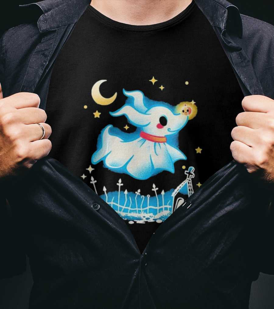 Ghost Dog Halloween Moonlight Graveyard Night T-Shirt