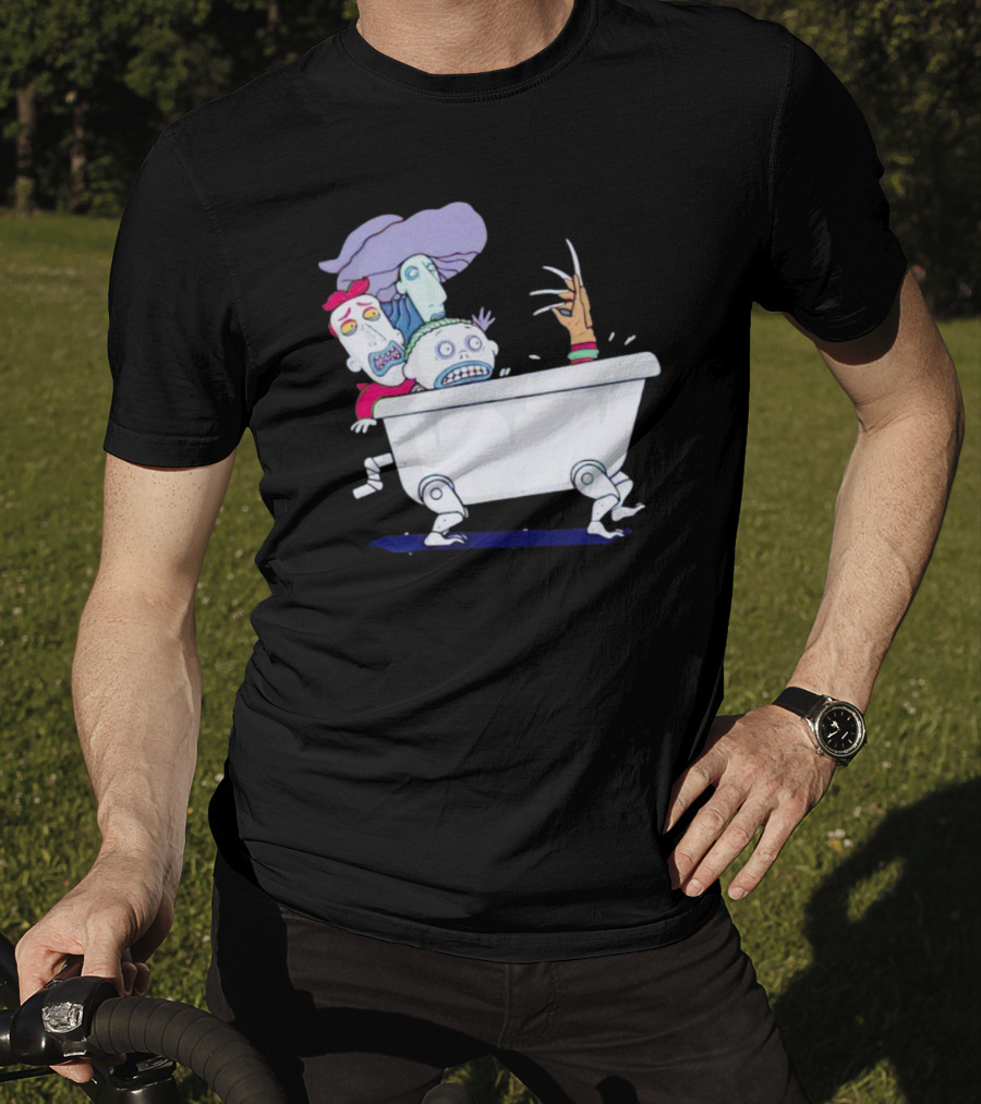 Halloween Scary Bathtub Cartoon Skeletons And Claw Hand T-Shirt