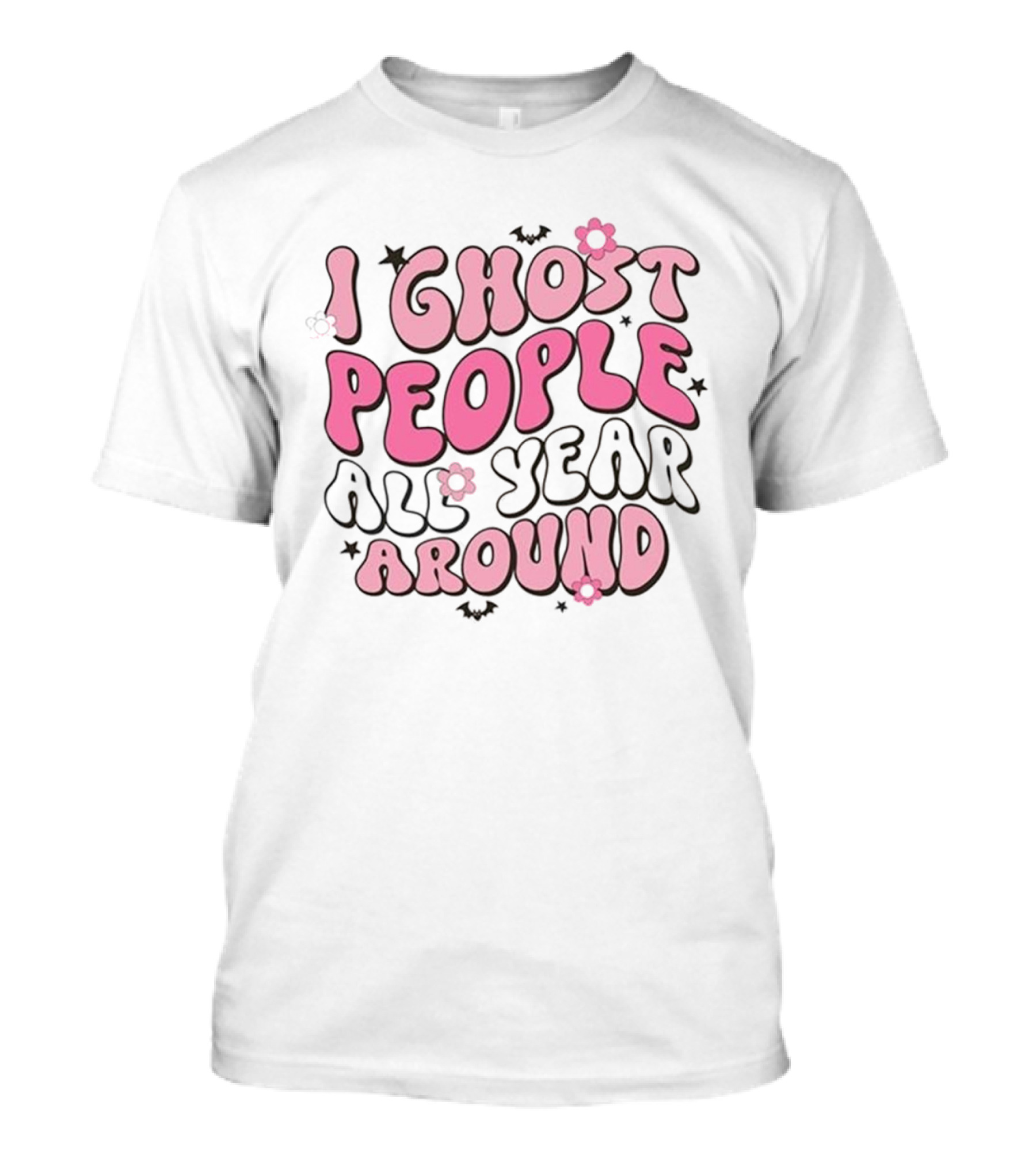 I Ghost People All Year Around Halloween Flower And Bat T-Shirt