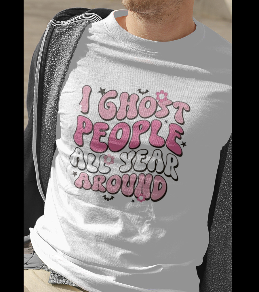 I Ghost People All Year Around Halloween Flower And Bat T-Shirt