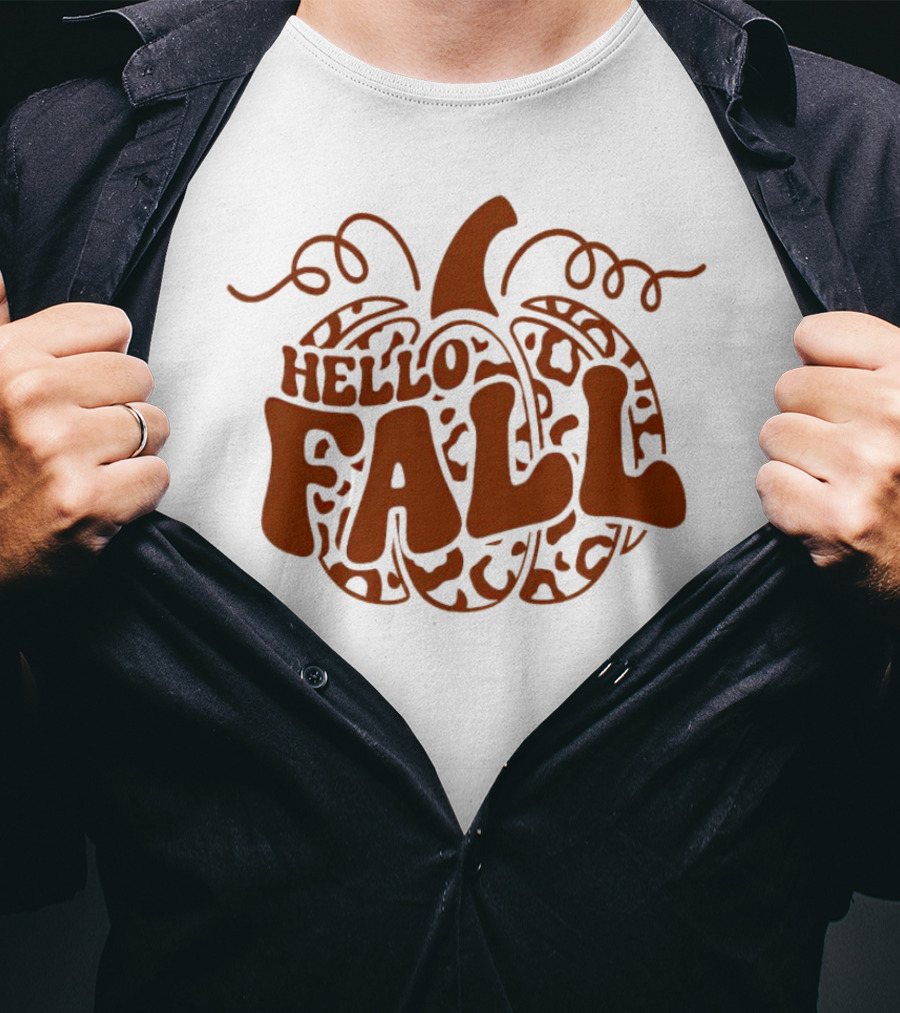 Hello Fall Leopard Pumpkin T-Shirt