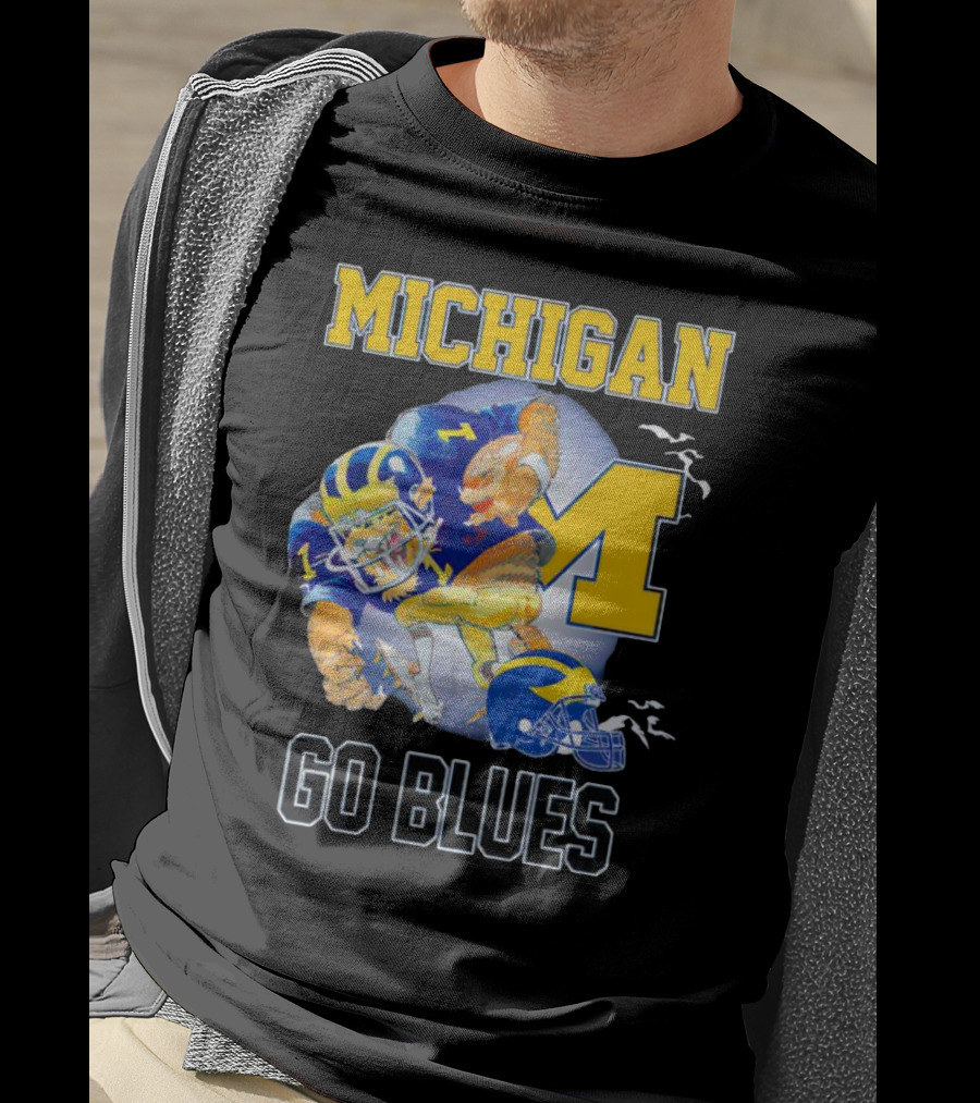 Michigan Wolverines Go Blues Football Player And Helmet T-Shirt