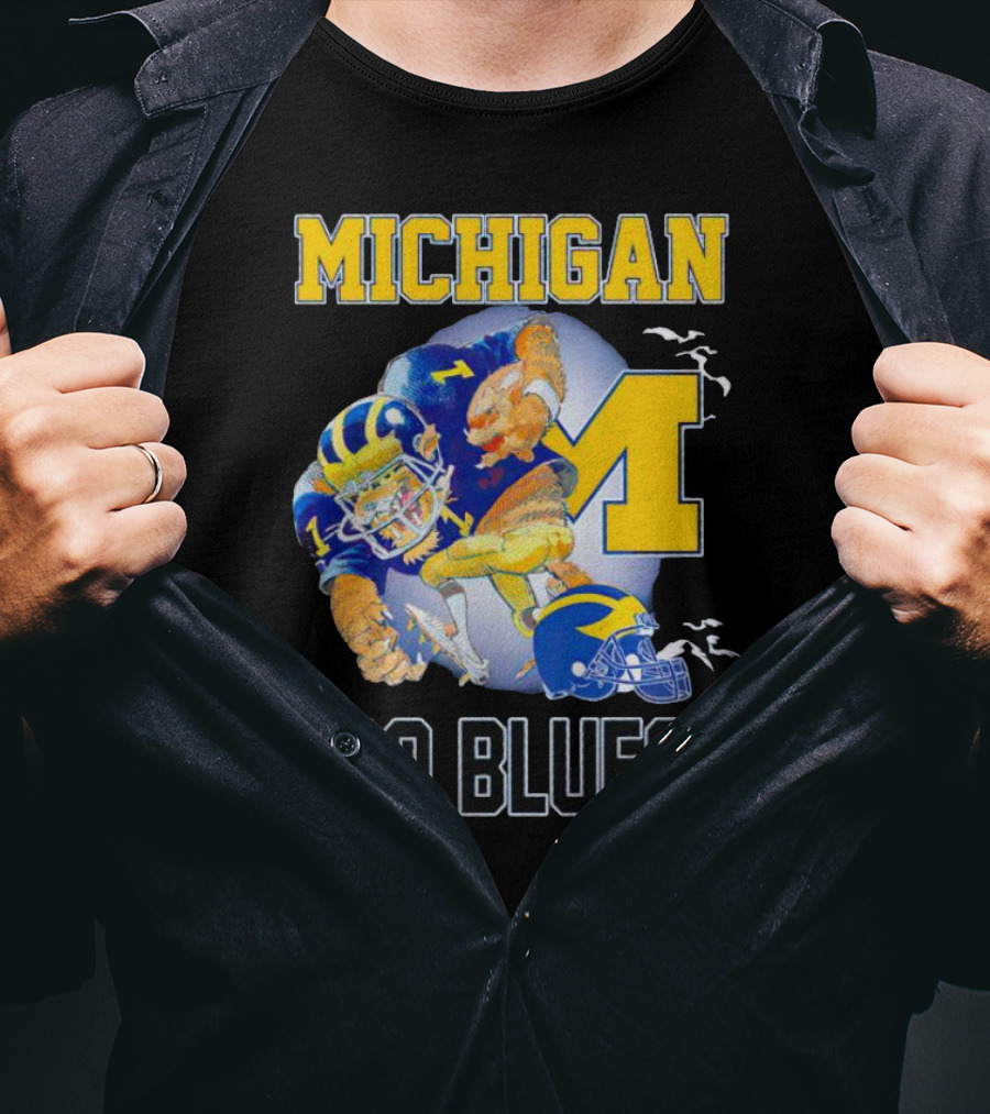 Michigan Wolverines Go Blues Football Player And Helmet T-Shirt