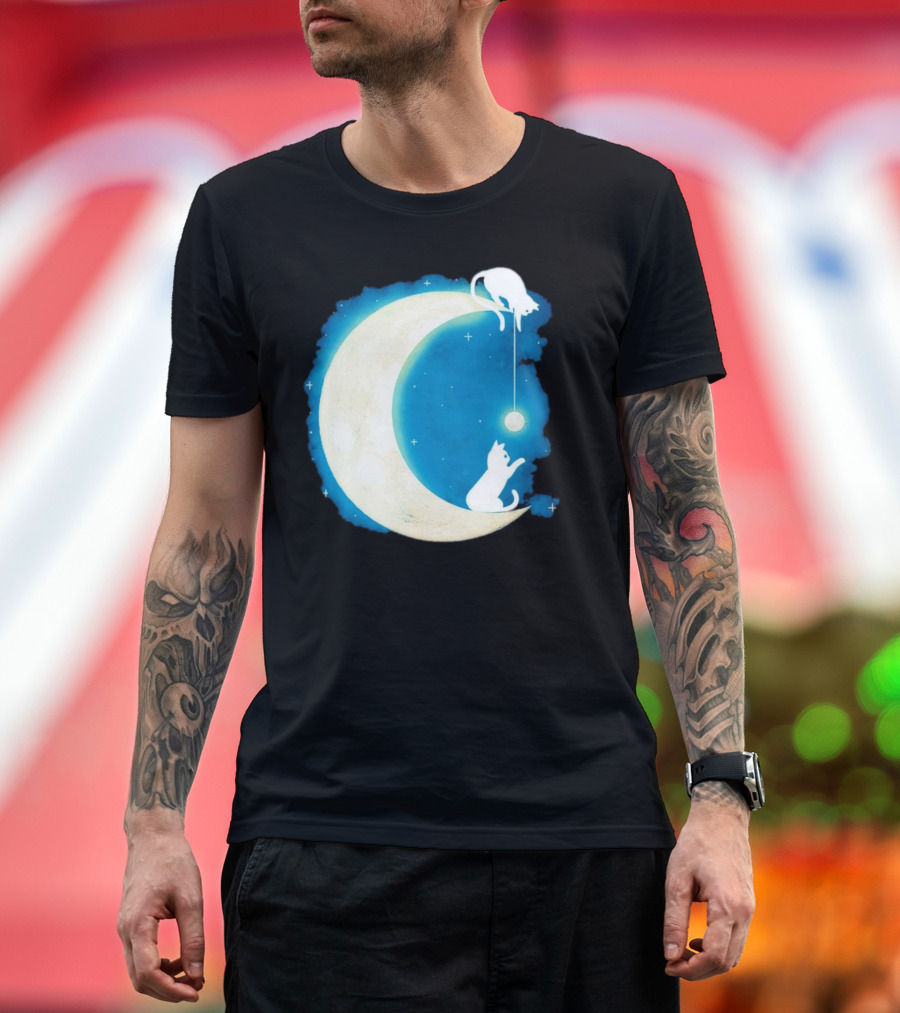 Moon Cat Playful Journey Celestial Light T-Shirt
