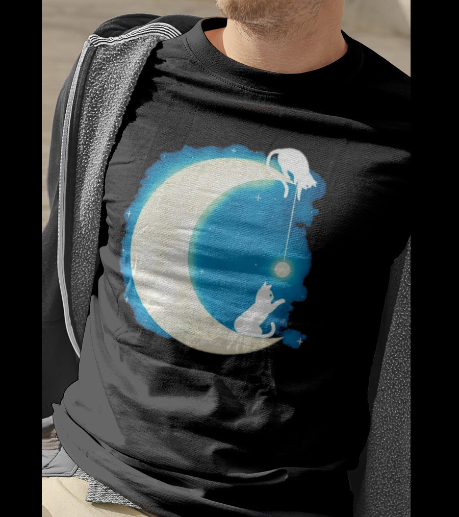Moon Cat Playful Journey Celestial Light T-Shirt